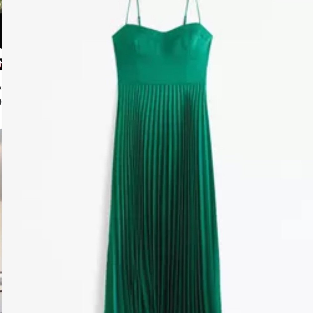 Abercrombie Green Satin Pleated Dress